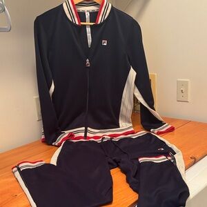 FILA Vintage Silvana Iconic Baseball Tracksuit in Navy with red & white trim.